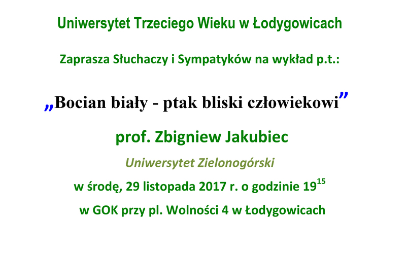 UNIWERSYTET TRZECIEGO WIEKU W ŁODYGOWICACH ZAPRASZA NA WYKŁAD