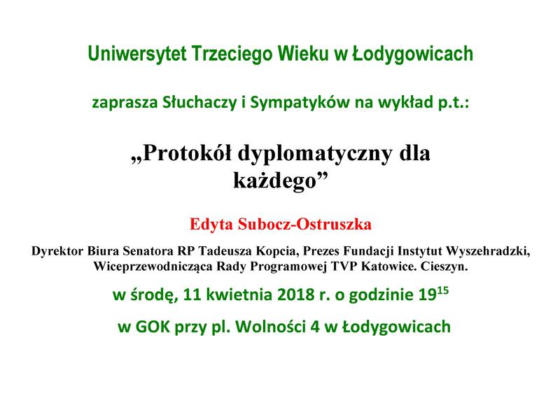 UNIWERSYTET TRZECIEGO WIEKU ZAPRASZA 11 KWIETNIA NA GODZ. 19:15