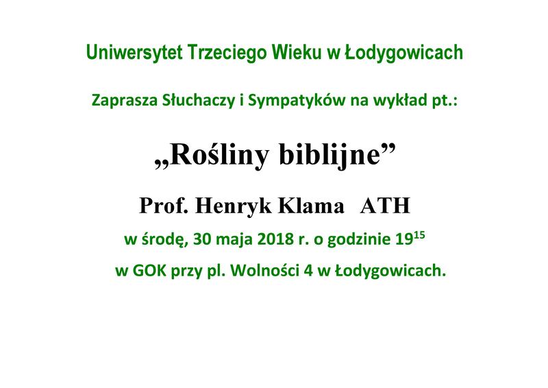 UNIWERSYTET TRZECIEGO WIEKU ZAPRASZA 30 MAJA NA GODZ. 19:15