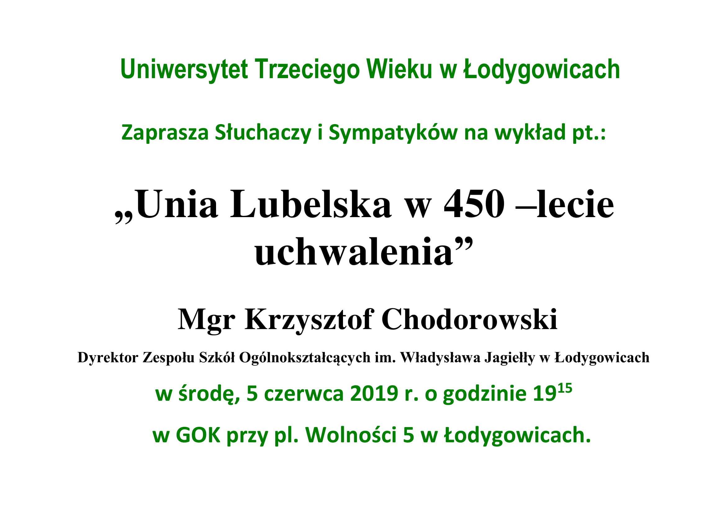 UNIWERSYTET TRZECIEGO WIEKU W ŁODYGOWICACH ZAPRASZA!