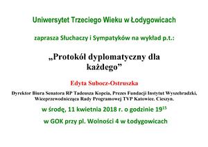 UNIWERSYTET TRZECIEGO WIEKU ZAPRASZA 11 KWIETNIA NA GODZ. 19:15