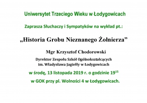 UNIWERSYTET TRZECIEGO WIEKU ZAPRASZA - 13 LISTOPADA (ŚRODA)